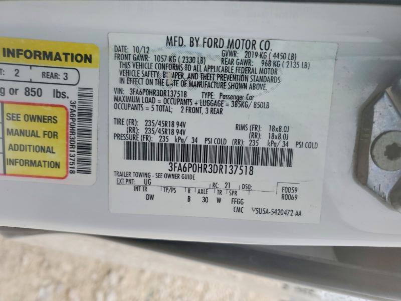 54482036 :رقم المزاد ، 3FA6P0HR3DR137518 vin ، 2013 Ford Fusion مزاد بيع
