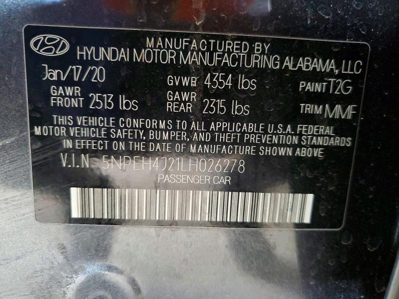 Auction sale of the 2020 Hyundai Sonata, vin: 5NPEH4J21LH026278, lot number: 52375346