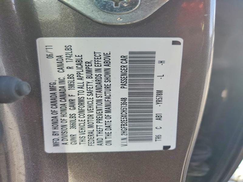 Aukcja sprzedaży 2012 Honda Civic, vin: 2HGFB2E5XCH513648, numer aukcji: 54292596