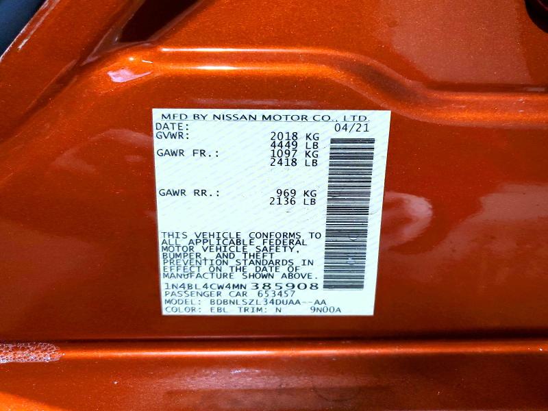 53028856 :رقم المزاد ، 1N4BL4CW4MN385908 vin ، 2021 Nissan Altima مزاد بيع