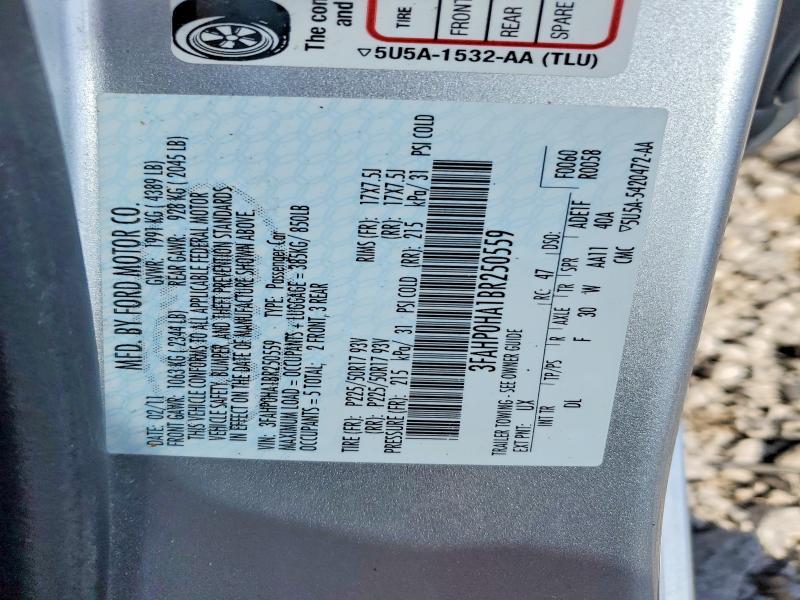 Aukcja sprzedaży 2011 Ford Fusion, vin: 3FAHP0HA1BR250559, numer aukcji: 53704826