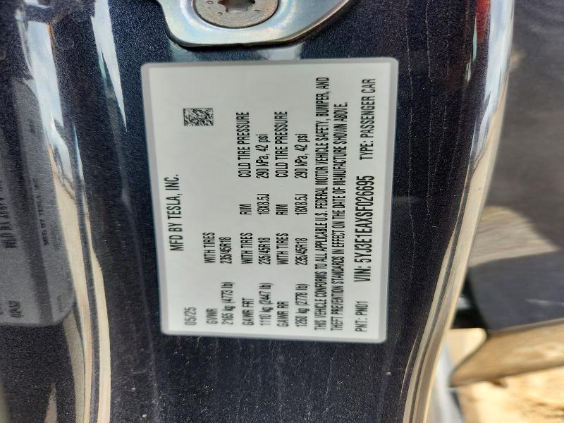 2025 Tesla Model 3 მანქანა იყიდება აუქციონზე, vin: 5YJ3E1EAXSF026695, აუქციონის ნომერი: 55130726