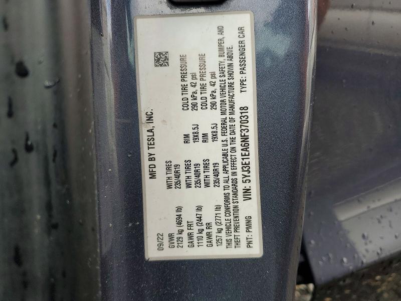 2022 Tesla Model 3 მანქანა იყიდება აუქციონზე, vin: 5YJ3E1EA6NF370318, აუქციონის ნომერი: 51918626
