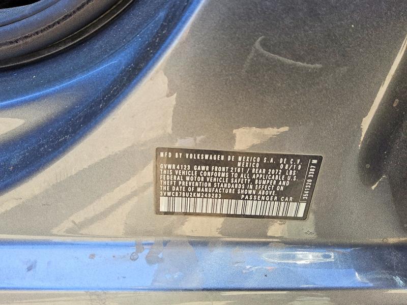 54853966 :رقم المزاد ، 3VWCB7BU2KM249283 vin ، 2019 Volkswagen Jetta مزاد بيع