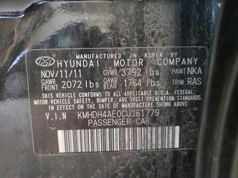 2012 Hyundai Elantra მანქანა იყიდება აუქციონზე, vin: KMHDH4AE0CU361779, აუქციონის ნომერი: 53844366