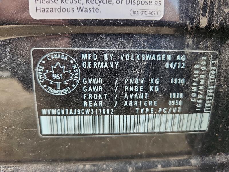 Aukcja sprzedaży 2012 Volkswagen Gti, vin: WVWGV7AJ9CW317082, numer aukcji: 54956586