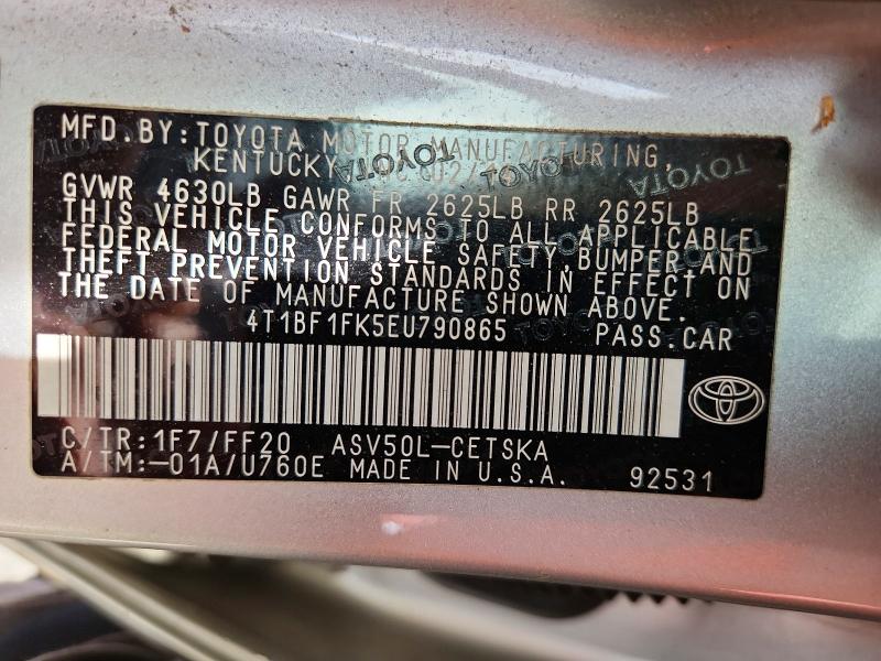 Продажа на аукционе авто 2014 Toyota Camry, vin: 4T1BF1FK5EU790865, номер лота: 54969226