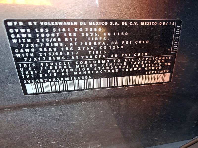 Продаж на аукціоні авто 2019 Volkswagen Tiguan, vin: 3VV3B7AXXKM155555, номер лоту: 55165676