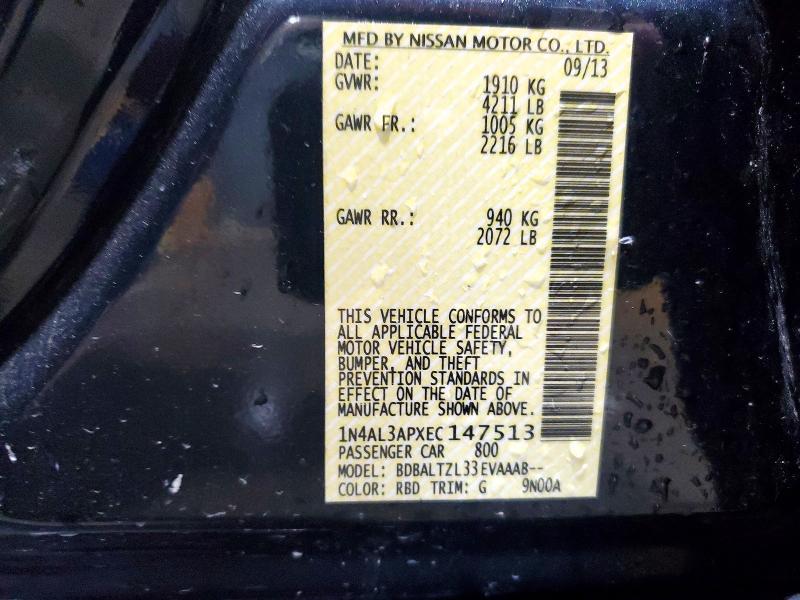 2014 Nissan Altima მანქანა იყიდება აუქციონზე, vin: 1N4AL3APXEC147513, აუქციონის ნომერი: 52215806