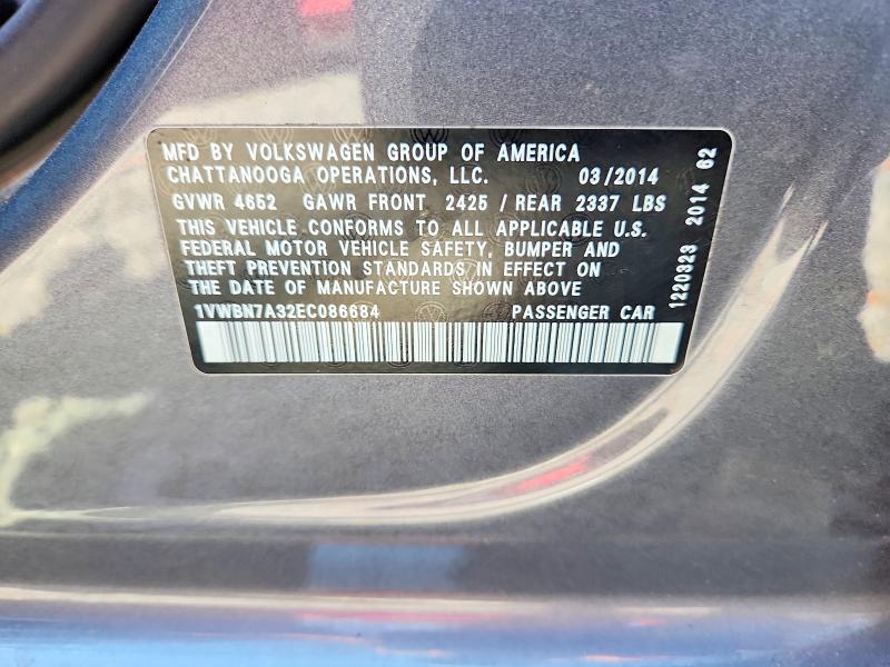 Aukcja sprzedaży 2014 Volkswagen Passat, vin: 1VWBN7A32EC086684, numer aukcji: 55053236
