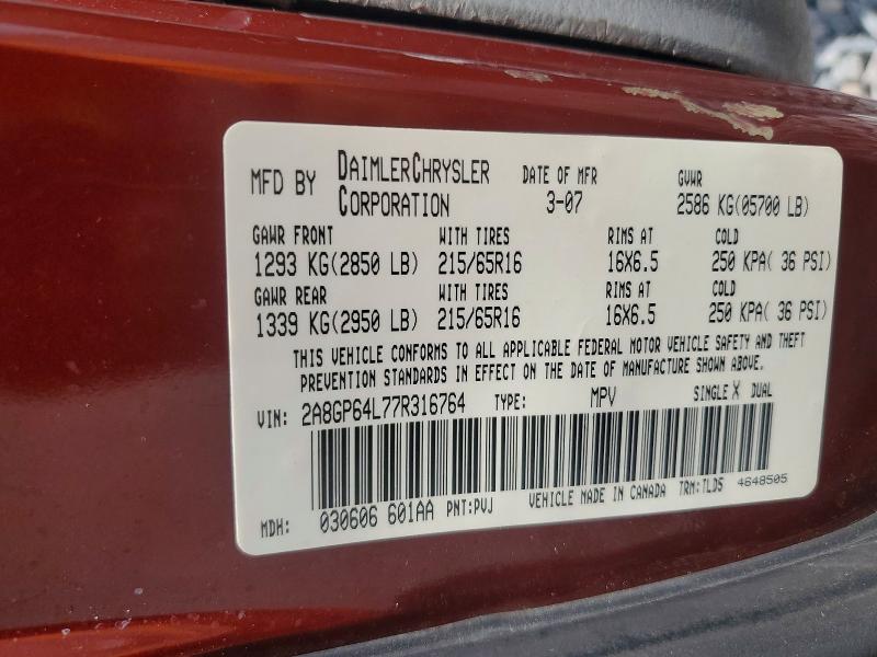 Aukcja sprzedaży 2007 Chrysler Town & Country, vin: 2A8GP64L77R316764, numer aukcji: 52214546