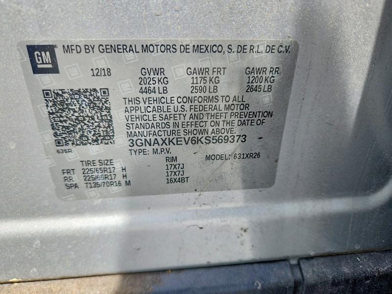 Aukcja sprzedaży 2019 Chevrolet Equinox, vin: 3GNAXKEV6KS569373, numer aukcji: 51784446