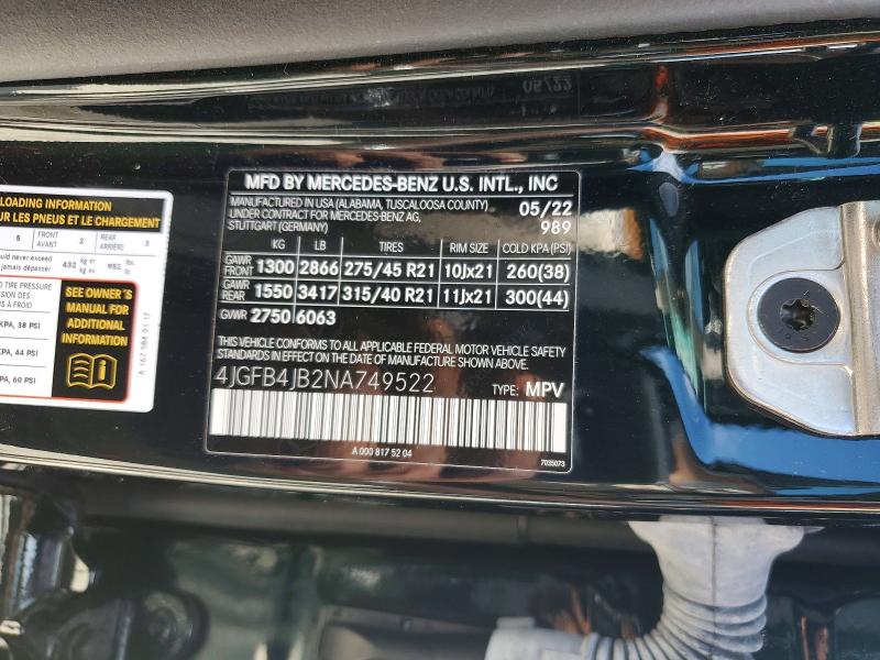 2022 Mercedes-benz Gle მანქანა იყიდება აუქციონზე, vin: 4JGFB4JB2NA749522, აუქციონის ნომერი: 54144516