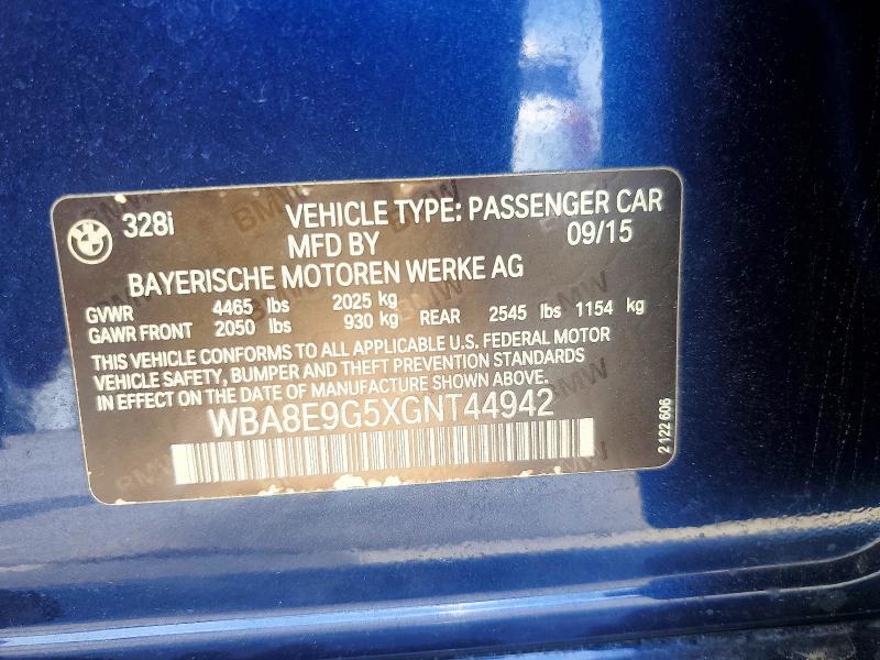 Aukcja sprzedaży 2016 Bmw 328, vin: WBA8E9G5XGNT44942, numer aukcji: 52690076