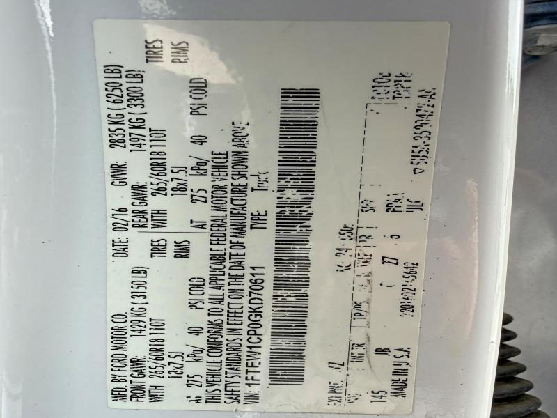 54059406 :رقم المزاد ، 1FTEW1CP0GKD70611 vin ، 2016 Ford F150 مزاد بيع