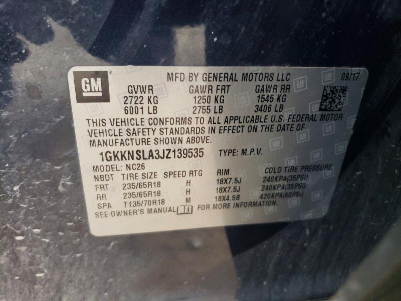 Aukcja sprzedaży 2018 Gmc Acadia, vin: 1GKKNSLA3JZ139535, numer aukcji: 52122056