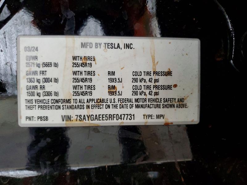 Продаж на аукціоні авто 2024 Tesla Model Y, vin: 7SAYGAEE5RF047731, номер лоту: 54927446