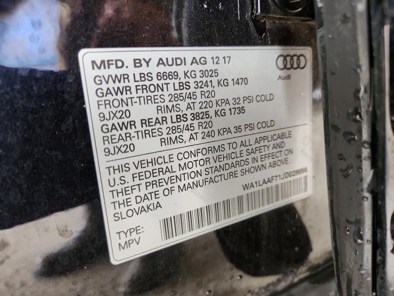 2018 Audi Q7 მანქანა იყიდება აუქციონზე, vin: WA1LAAF71JD028656, აუქციონის ნომერი: 52538916