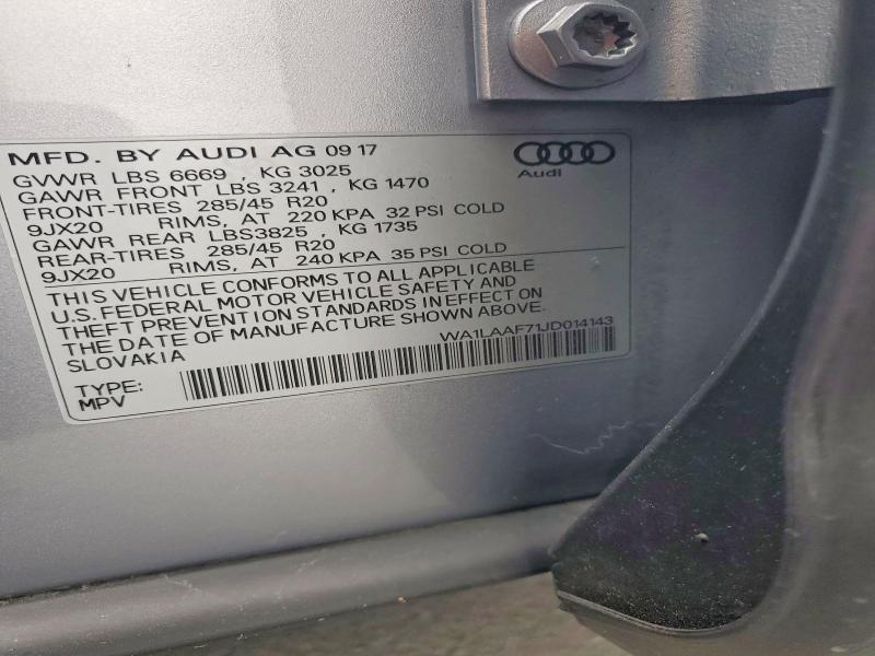 2018 Audi Q7 მანქანა იყიდება აუქციონზე, vin: WA1LAAF71JD014143, აუქციონის ნომერი: 55428576