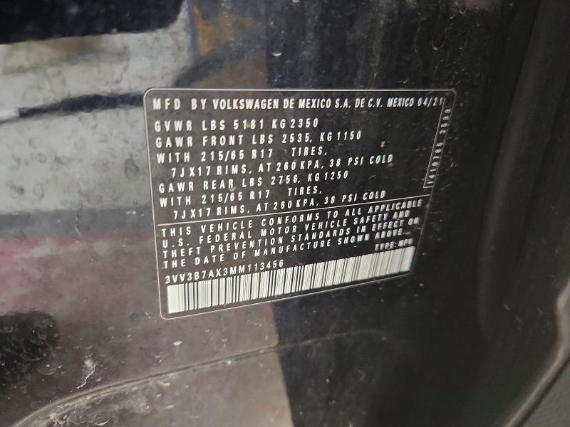 Продажа на аукционе авто 2021 Volkswagen Tiguan, vin: 3VV3B7AX3MM113456, номер лота: 53400836