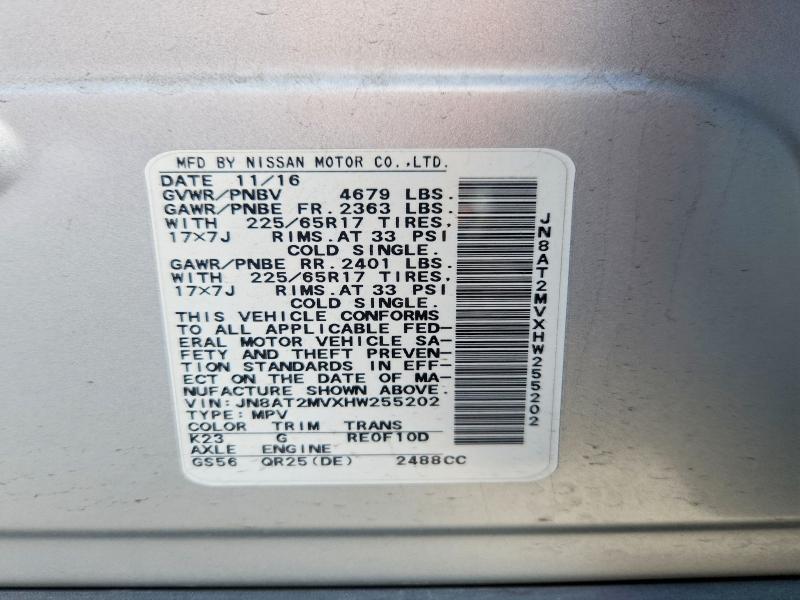 Продажа на аукционе авто 2017 Nissan Rogue, vin: JN8AT2MVXHW255202, номер лота: 53714086