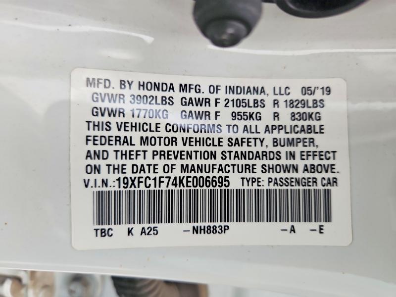 Aukcja sprzedaży 2019 Honda Civic, vin: 19XFC1F74KE006695, numer aukcji: 54110106
