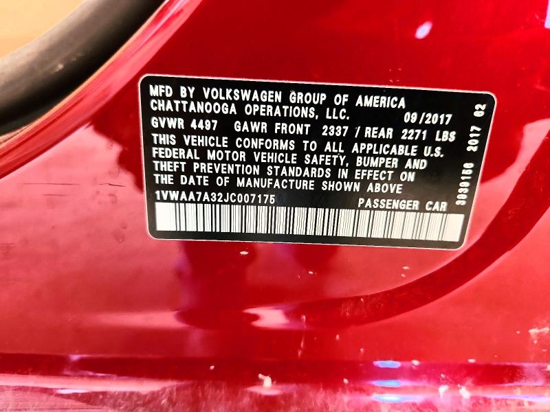 2018 Volkswagen Passat მანქანა იყიდება აუქციონზე, vin: 1VWAA7A32JC007175, აუქციონის ნომერი: 54866196