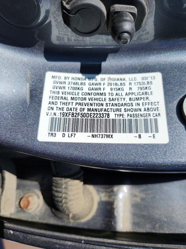 Продаж на аукціоні авто 2013 Honda Civic, vin: 19XFB2F50DE223378, номер лоту: 55058566