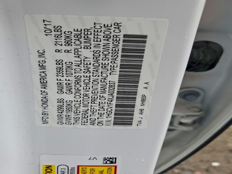 2018 Honda Accord მანქანა იყიდება აუქციონზე, vin: 1HGCV1F4XJA032837, აუქციონის ნომერი: 55015106