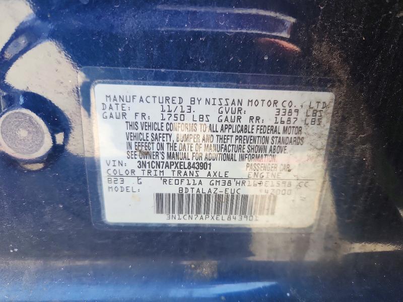50683376 :رقم المزاد ، 3N1CN7APXEL843901 vin ، 2014 Nissan Versa مزاد بيع