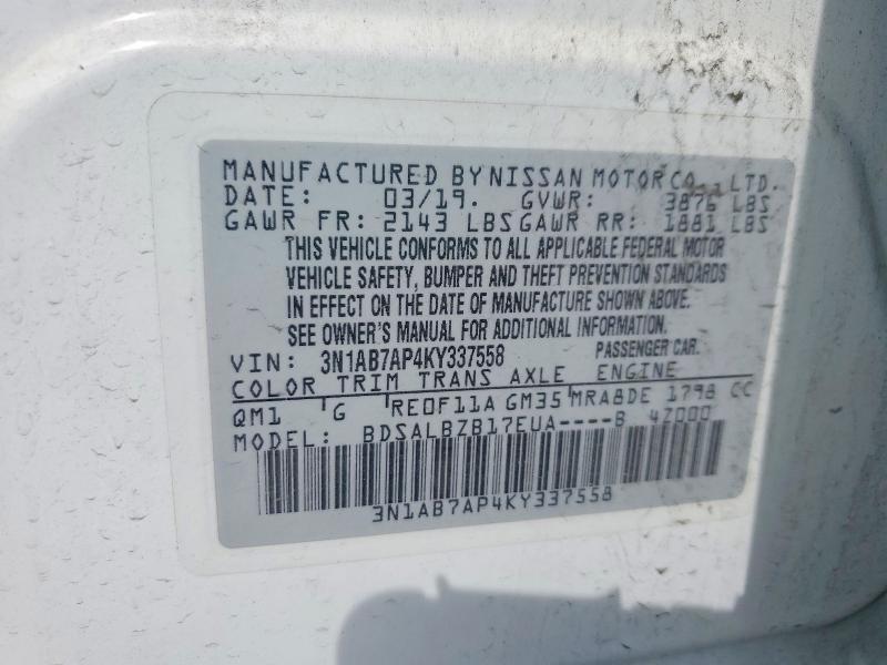 Aukcja sprzedaży 2019 Nissan Sentra, vin: 3N1AB7AP4KY337558, numer aukcji: 54990106