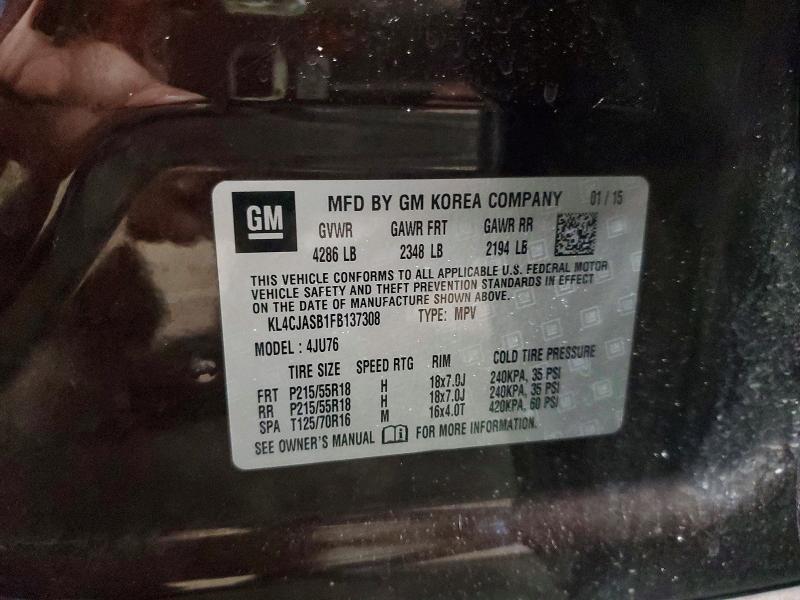 2015 Buick Encore მანქანა იყიდება აუქციონზე, vin: KL4CJASB1FB137308, აუქციონის ნომერი: 54643096