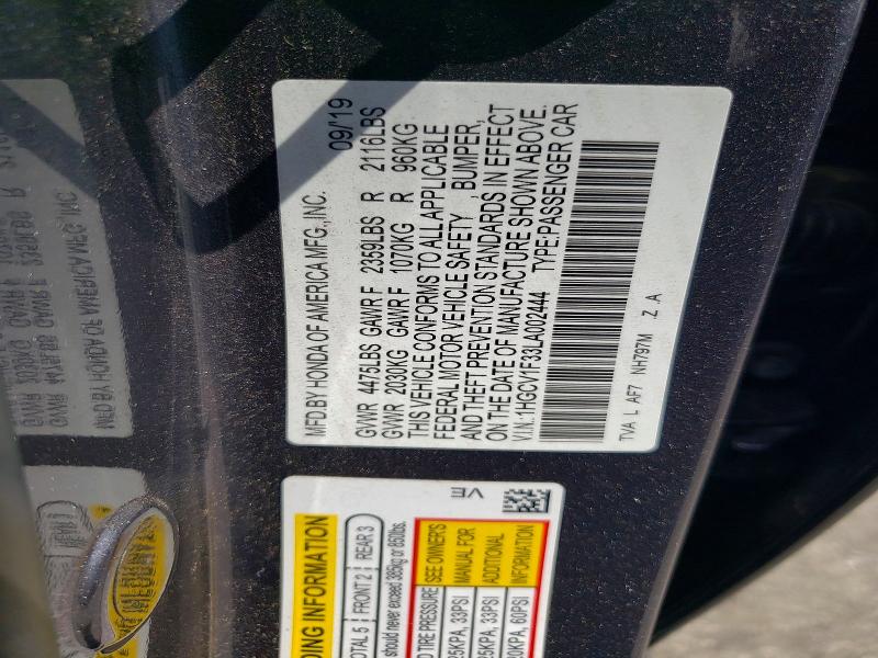 53749106 :رقم المزاد ، 1HGCV1F33LA002444 vin ، 2020 Honda Accord مزاد بيع