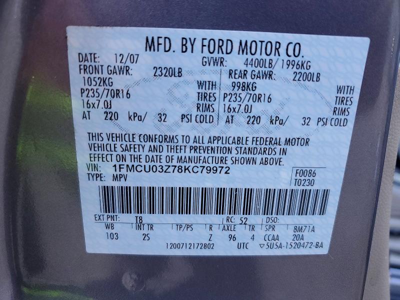 Aukcja sprzedaży 2008 Ford Escape, vin: 1FMCU03Z78KC79972, numer aukcji: 53630866