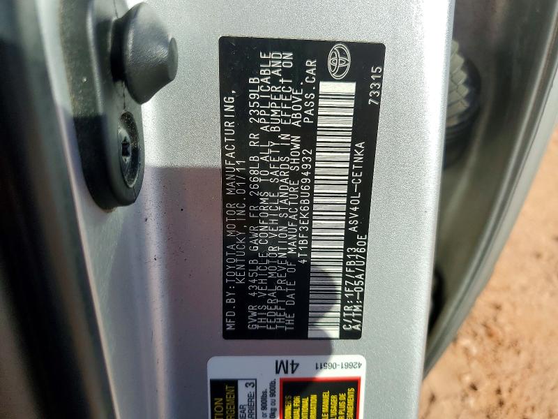 2011 Toyota Camry მანქანა იყიდება აუქციონზე, vin: 4T1BF3EK6BU694932, აუქციონის ნომერი: 55341476