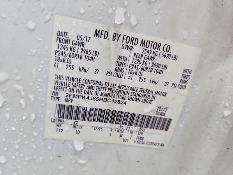2017 Ford Edge მანქანა იყიდება აუქციონზე, vin: 2FMPK4J85HBC12824, აუქციონის ნომერი: 53964526