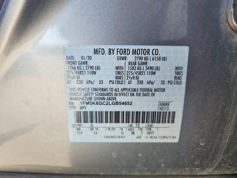 Продаж на аукціоні авто 2020 Ford Explorer, vin: 1FM5K8GC2LGB54652, номер лоту: 52168016