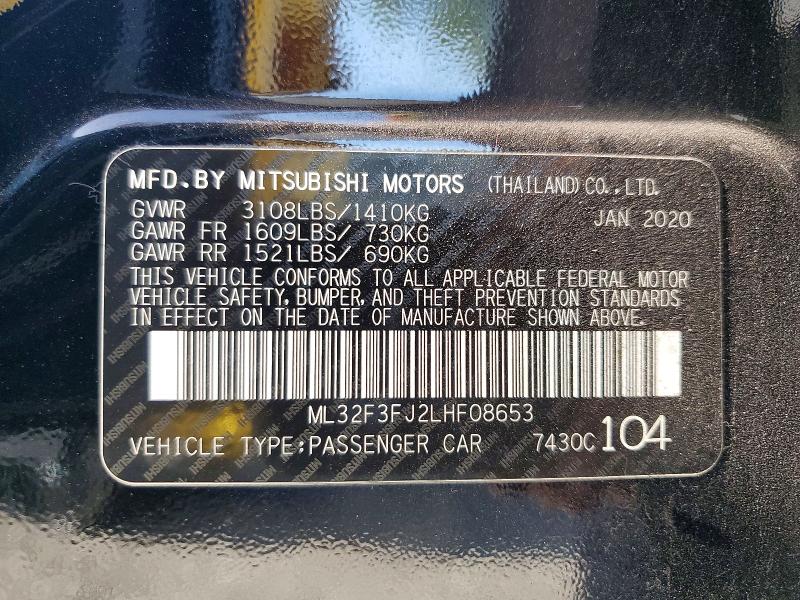 Продаж на аукціоні авто 2020 Mitsubishi Mirage, vin: ML32F3FJ2LHF08653, номер лоту: 49633016