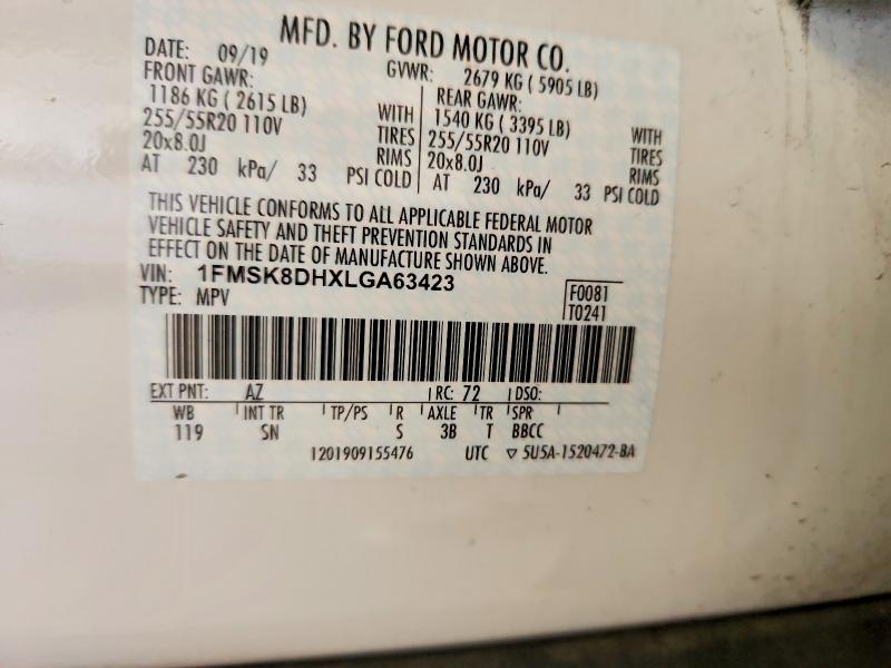 Aukcja sprzedaży 2020 Ford Explorer, vin: 1FMSK8DHXLGA63423, numer aukcji: 52007196