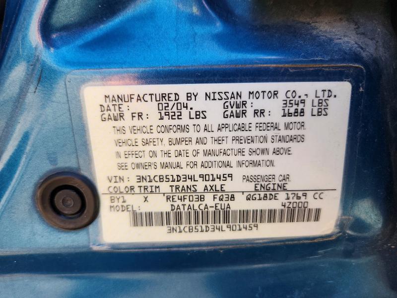 Aukcja sprzedaży 2004 Nissan Sentra, vin: 3N1CB51D34L901459, numer aukcji: 52581336