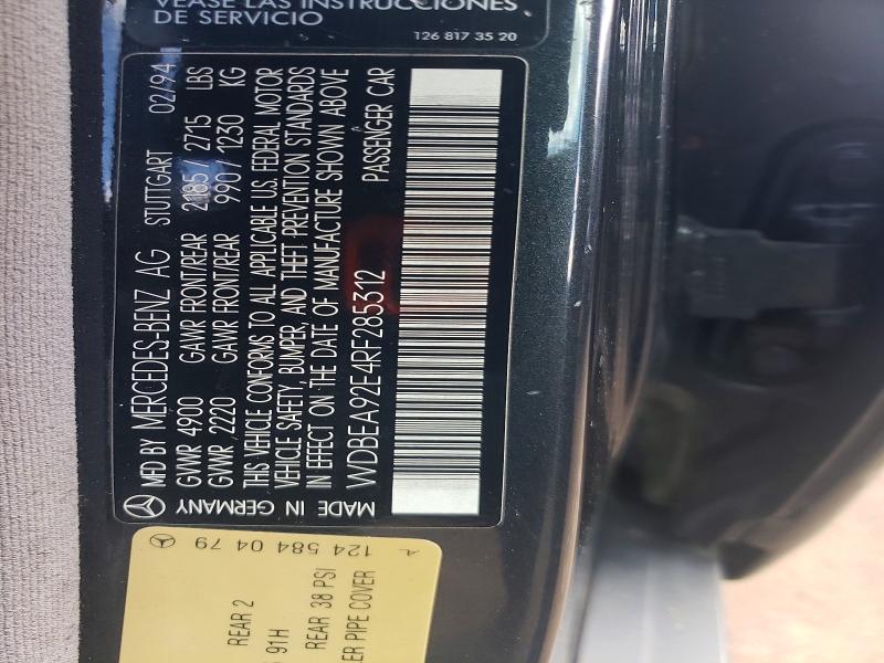 Aukcja sprzedaży 1994 Mercedes-benz E, vin: WDBEA92E4RF285312, numer aukcji: 53770216