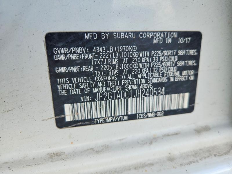 Продаж на аукціоні авто 2018 Subaru Crosstrek, vin: JF2GTADC1JH240534, номер лоту: 54944786
