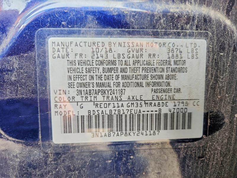 Продаж на аукціоні авто 2019 Nissan Sentra, vin: 3N1AB7AP8KY241187, номер лоту: 53771176