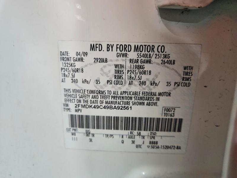 Aukcja sprzedaży 2009 Ford Edge, vin: 2FMDK49C49BA92561, numer aukcji: 52238126