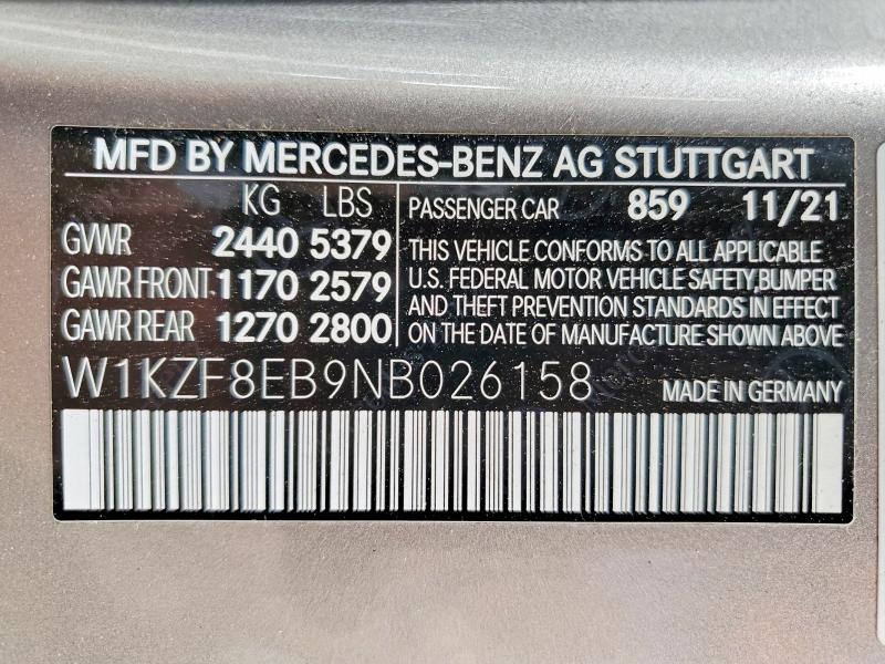 54669016 :رقم المزاد ، W1KZF8EB9NB026158 vin ، 2022 Mercedes-benz E مزاد بيع