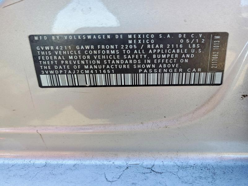 Продаж на аукціоні авто 2012 Volkswagen Jetta, vin: 3VWDP7AJ7CM411651, номер лоту: 54077736