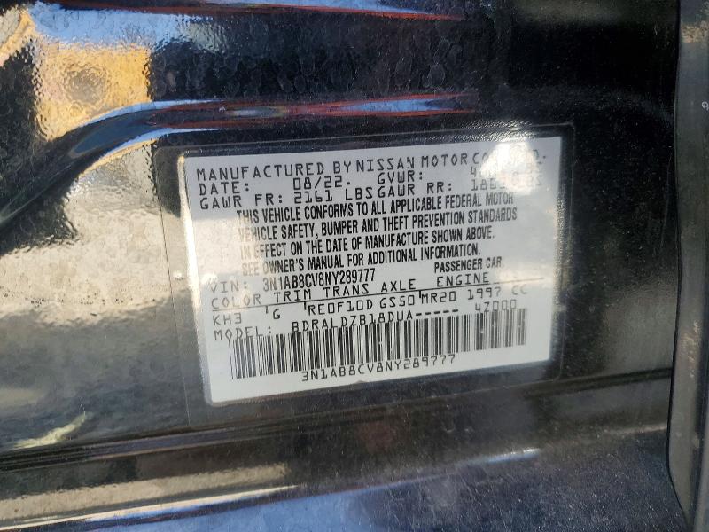 Aukcja sprzedaży 2022 Nissan Sentra, vin: 3N1AB8CV8NY289777, numer aukcji: 53234346