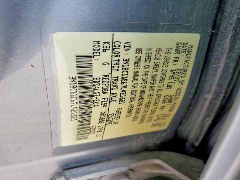 2007 Nissan Versa მანქანა იყიდება აუქციონზე, vin: 3N1BC11E67L421821, აუქციონის ნომერი: 52235786