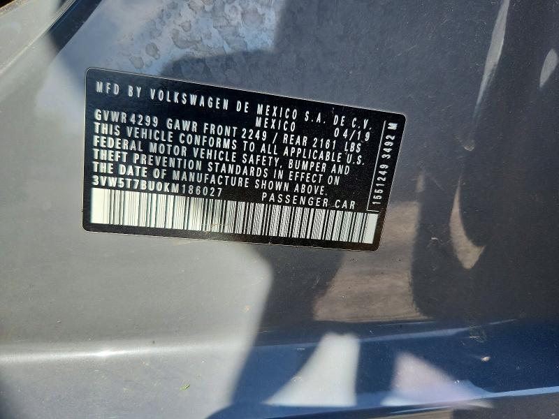 Продажа на аукционе авто 2019 Volkswagen Jetta, vin: 3VW5T7BU0KM186027, номер лота: 54704326