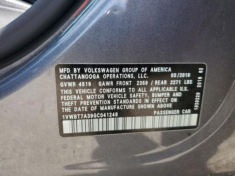 Продаж на аукціоні авто 2016 Volkswagen Passat, vin: 1VWBT7A39GC041248, номер лоту: 54784106